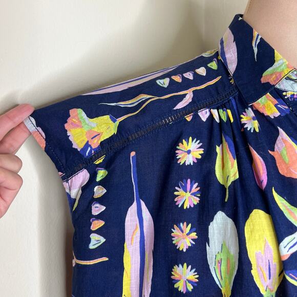 Anthropologie x Luke John Matthew Blossom Surf Top Small Half Button Boxy Blue - Picture 6 of 9
